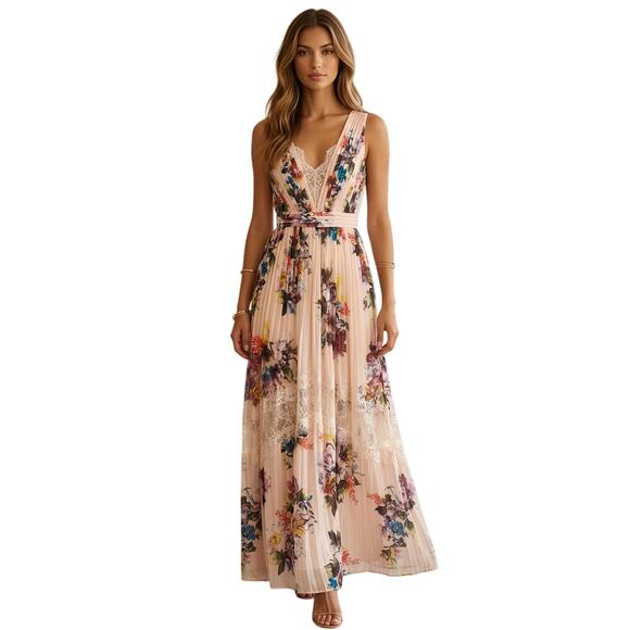 Little Mistress Dresses & Skirts - Little Mistress Maxi Dress 6 Light Pink Floral Feminine Romantic Boho Lace Trim